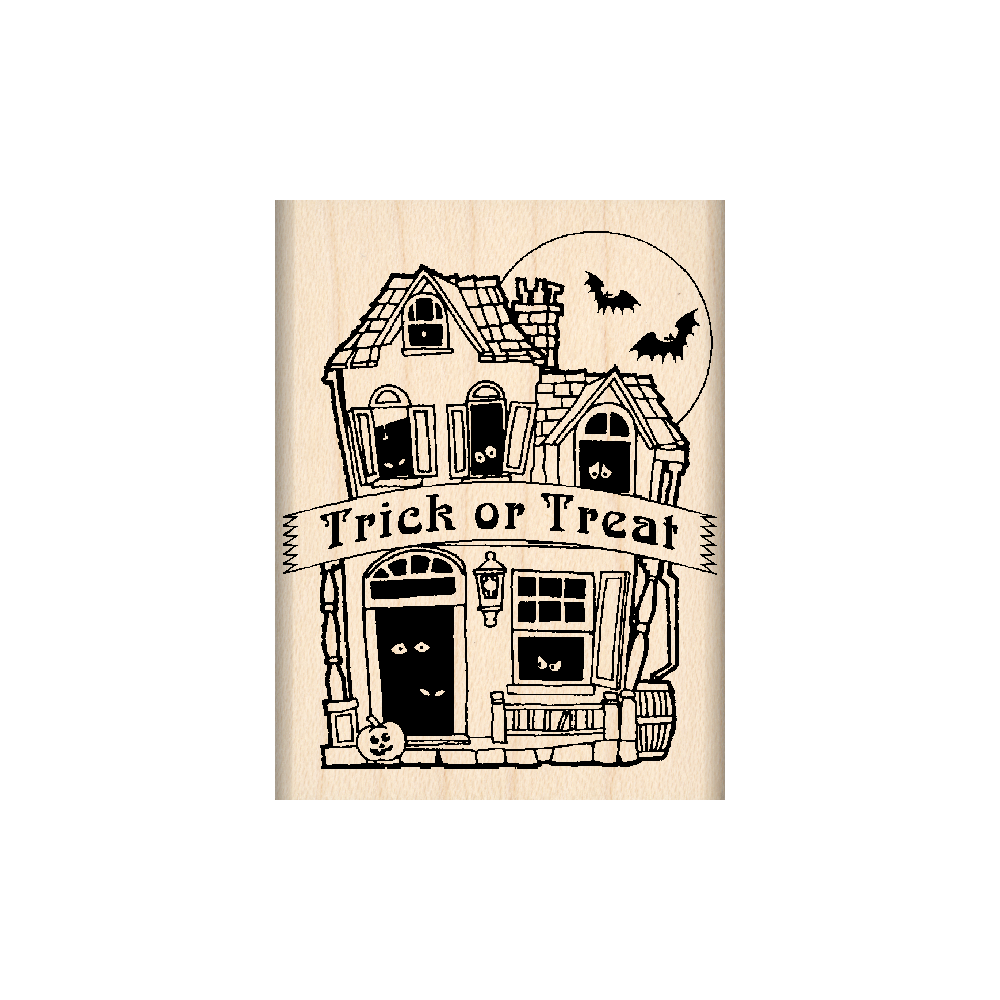 Trick or Treat/Haunted Mansion Rubber Stamp 1.5" x 2" block