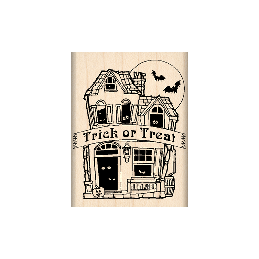 Trick or Treat/Haunted Mansion Rubber Stamp 1.5" x 2" block