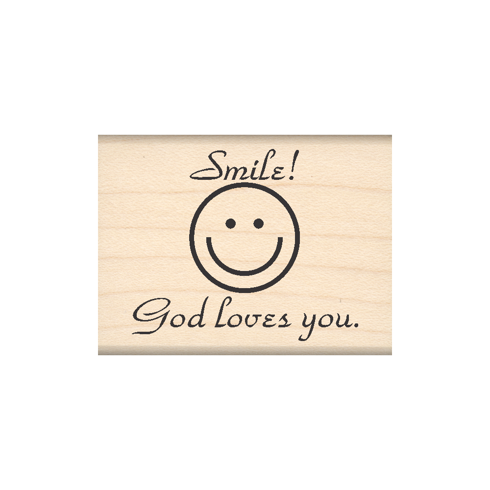 Smile God Loves You Rubber Stamp 1.5" x 2" block