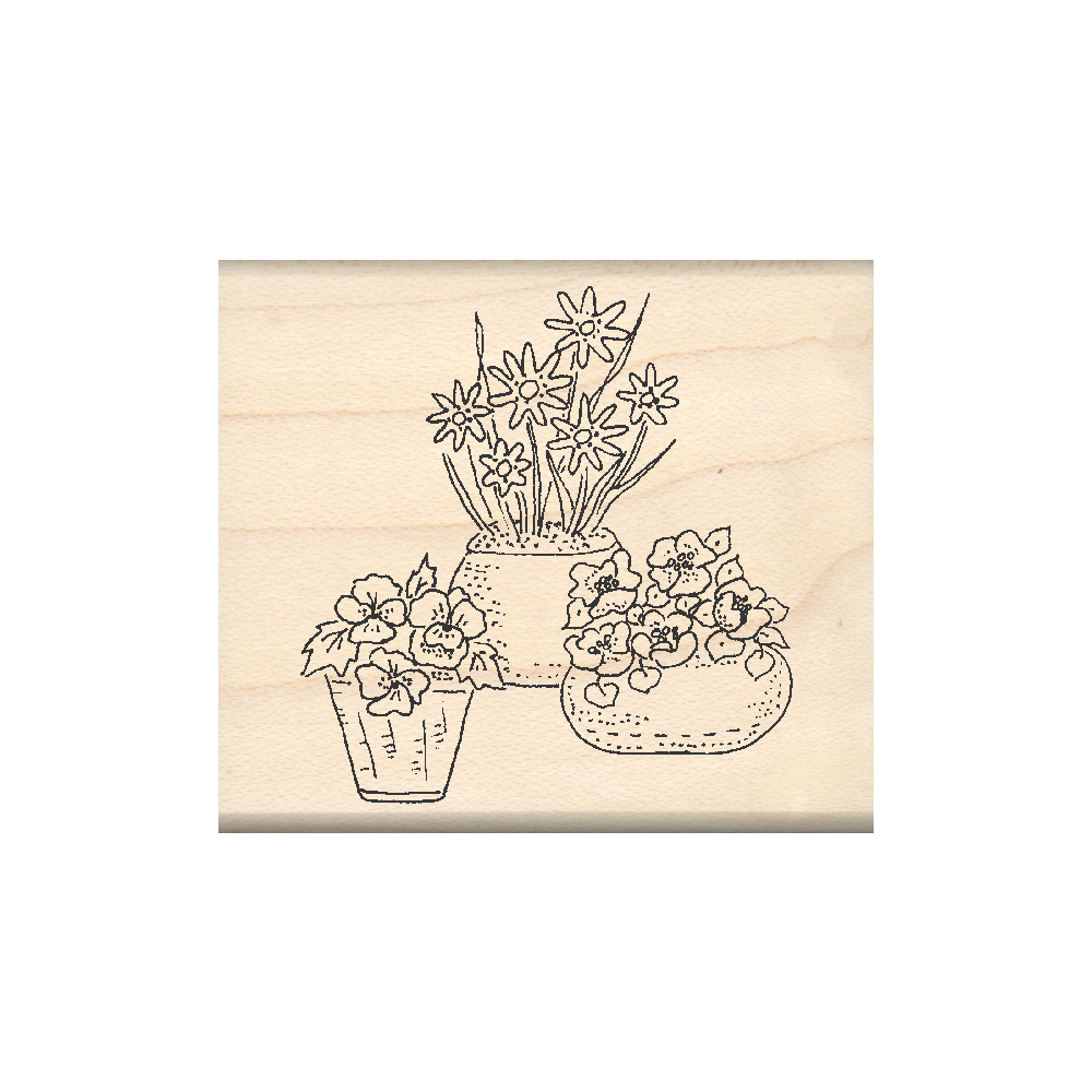 Flower Pots Rubber Stamp 1.75" x 2" block