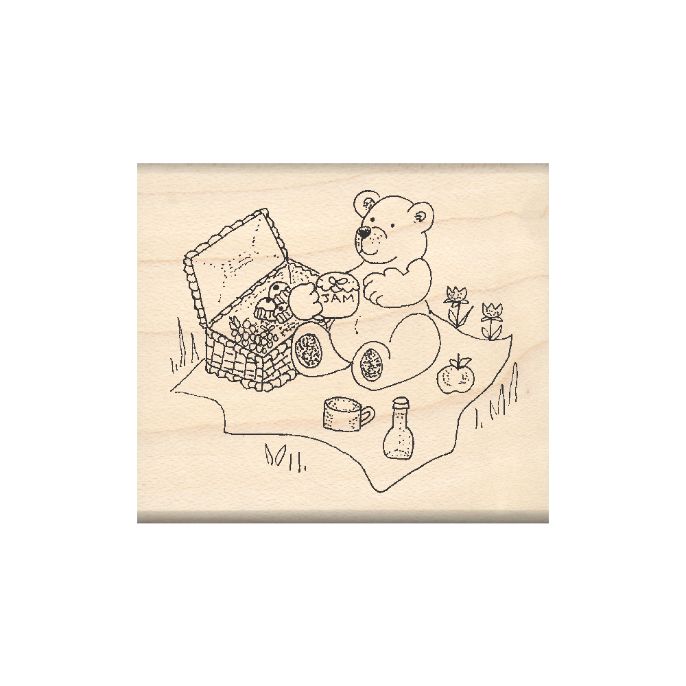 Bear Picnic Rubber Stamp 1.75" x 2" block