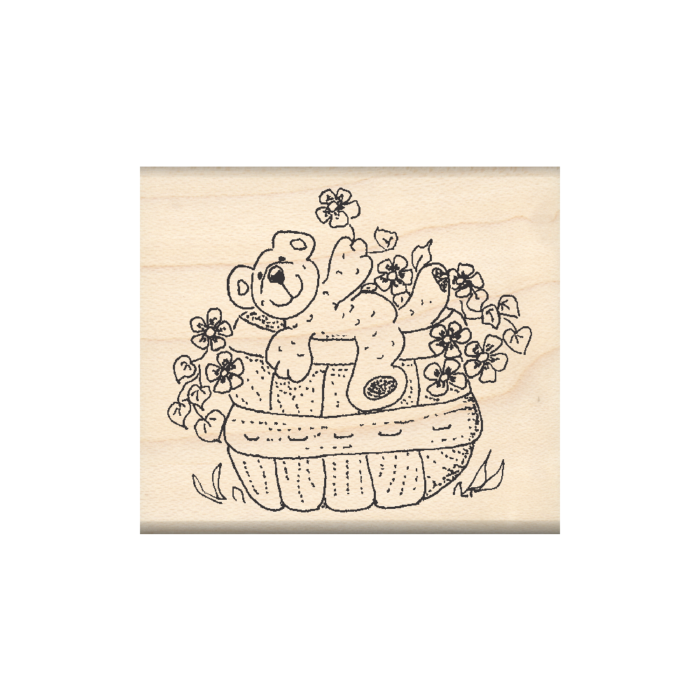 Bear/Flower Basket Rubber Stamp 1.75" x 2" block