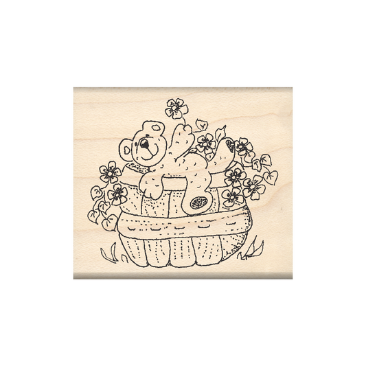 Bear/Flower Basket Rubber Stamp 1.75" x 2" block