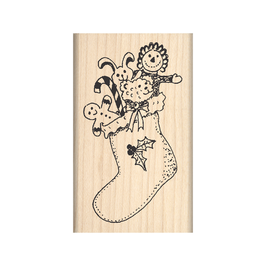 Christmas Stocking Rubber Stamp 1.5" x 2.5" block