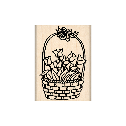 Tulip Basket Rubber Stamp 1.5" x 2" block