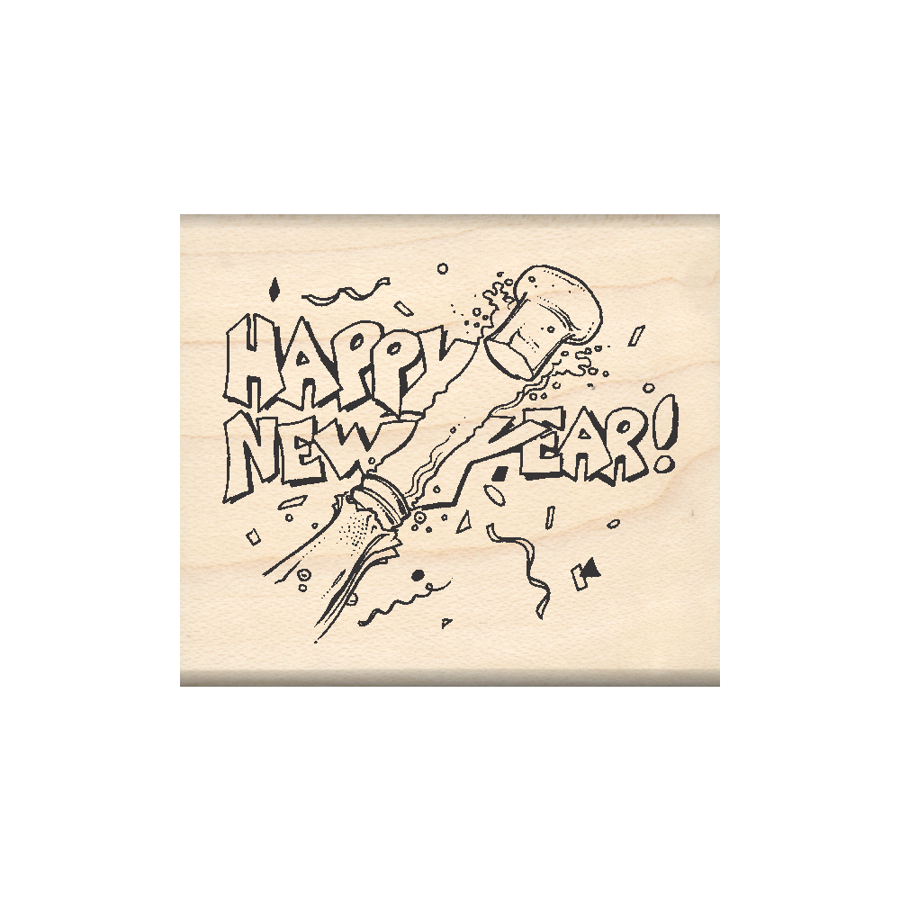Happy New Year Rubber Stamp 1.75" x 2" block