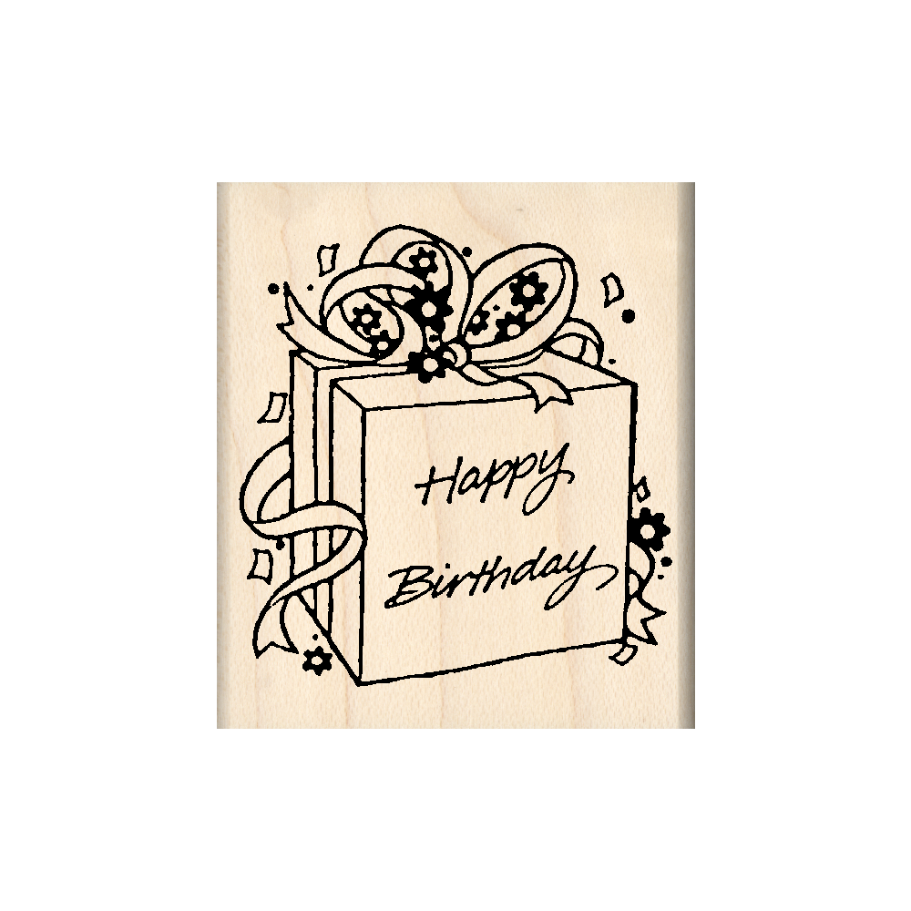 Happy Birthday/Gift Rubber Stamp 1.75" x 2" block