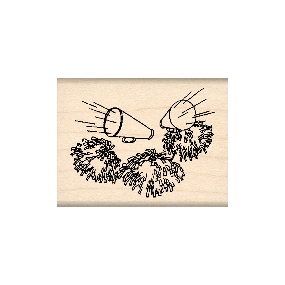 Poms/Megaphone Rubber Stamp 1.5" x 2" block