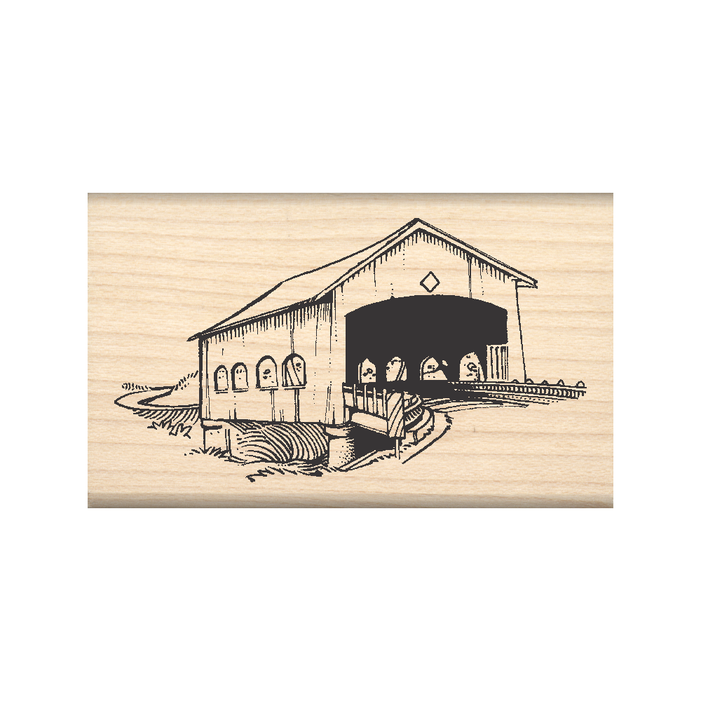Covered Bridge Rubber Stamp 1.5" x 2.5" block