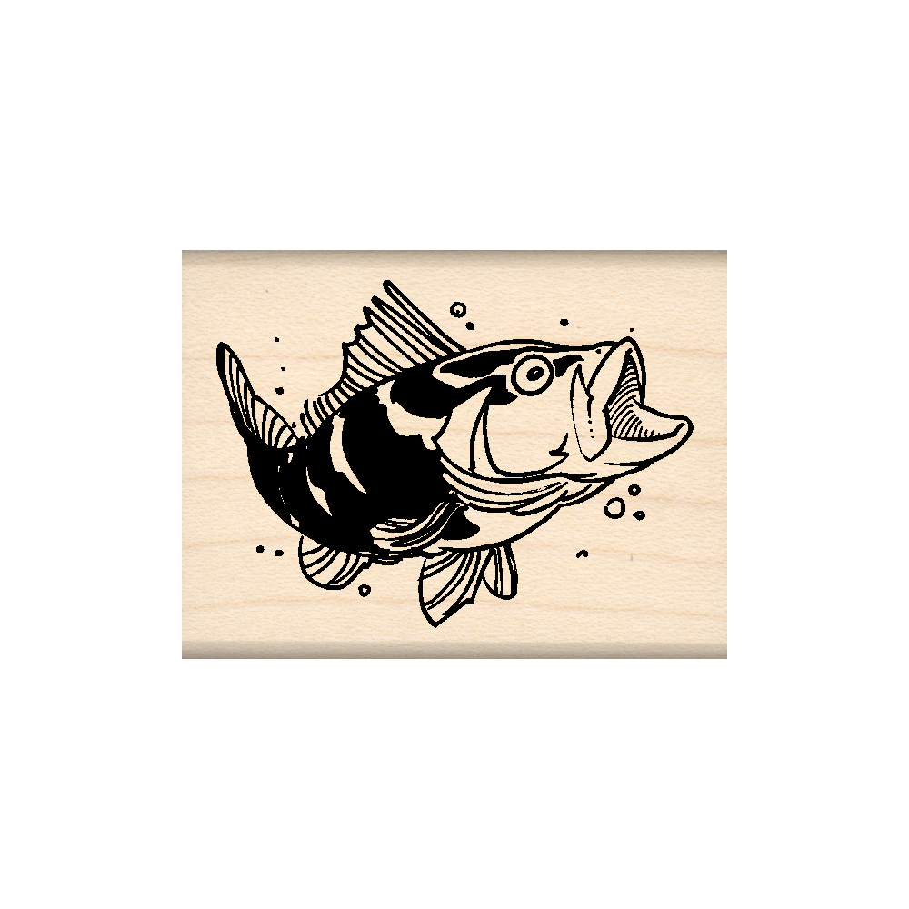 Bass Fish Rubber Stamp 1.5" x 2" block