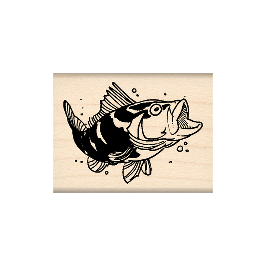 Bass Fish Rubber Stamp 1.5" x 2" block