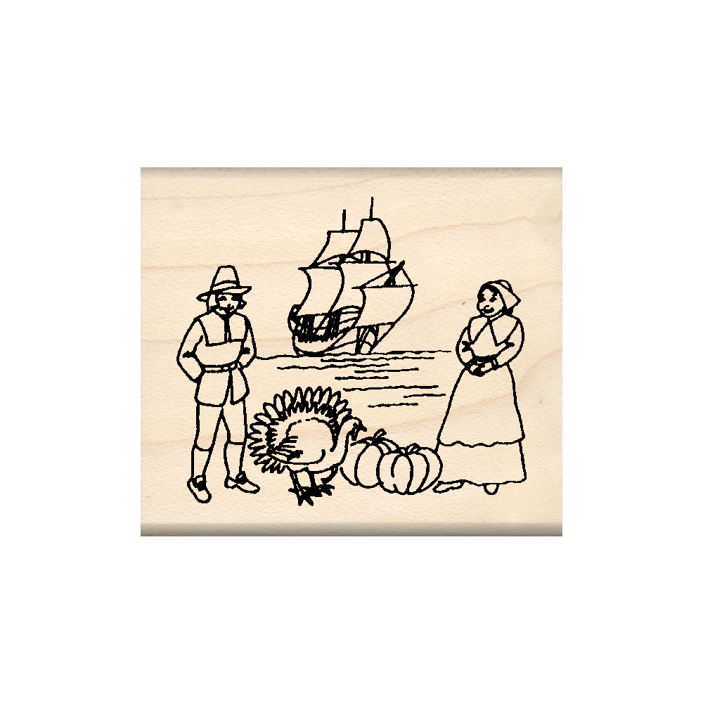 Pilgrims Thanksgiving Rubber Stamp 1.75" x 2" block
