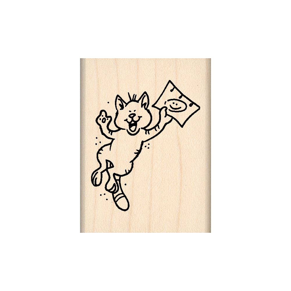 Happy Cat Rubber Stamp 1.5" x 2" block