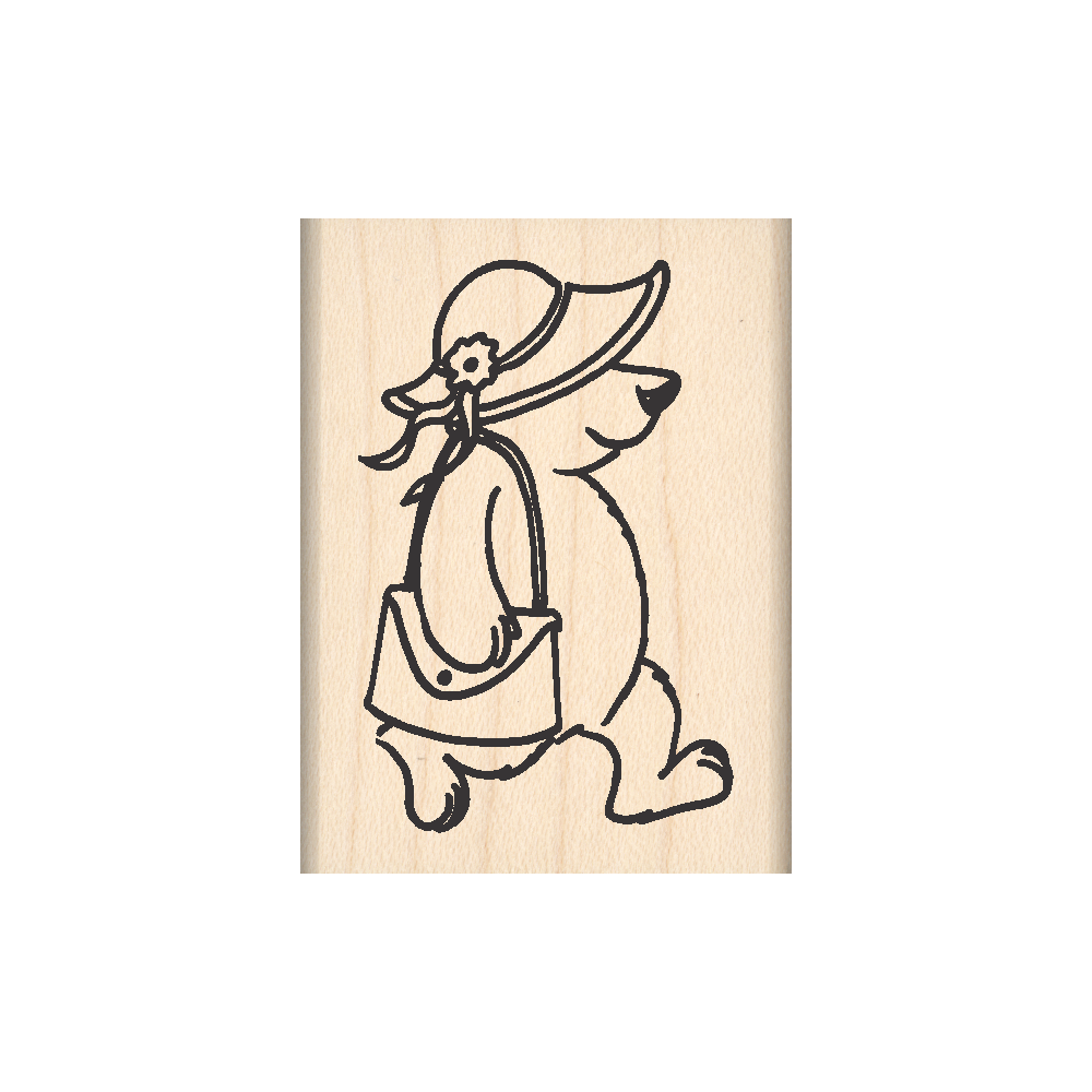Red Hat Bear Rubber Stamp 1.5" x 2" block