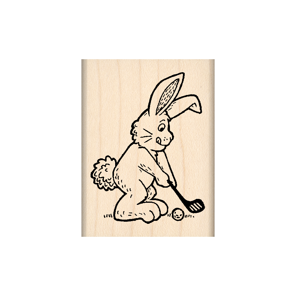Bunny Golf Rubber Stamp 1.75" x 2" block