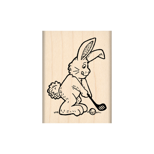 Bunny Golf Rubber Stamp 1.75" x 2" block