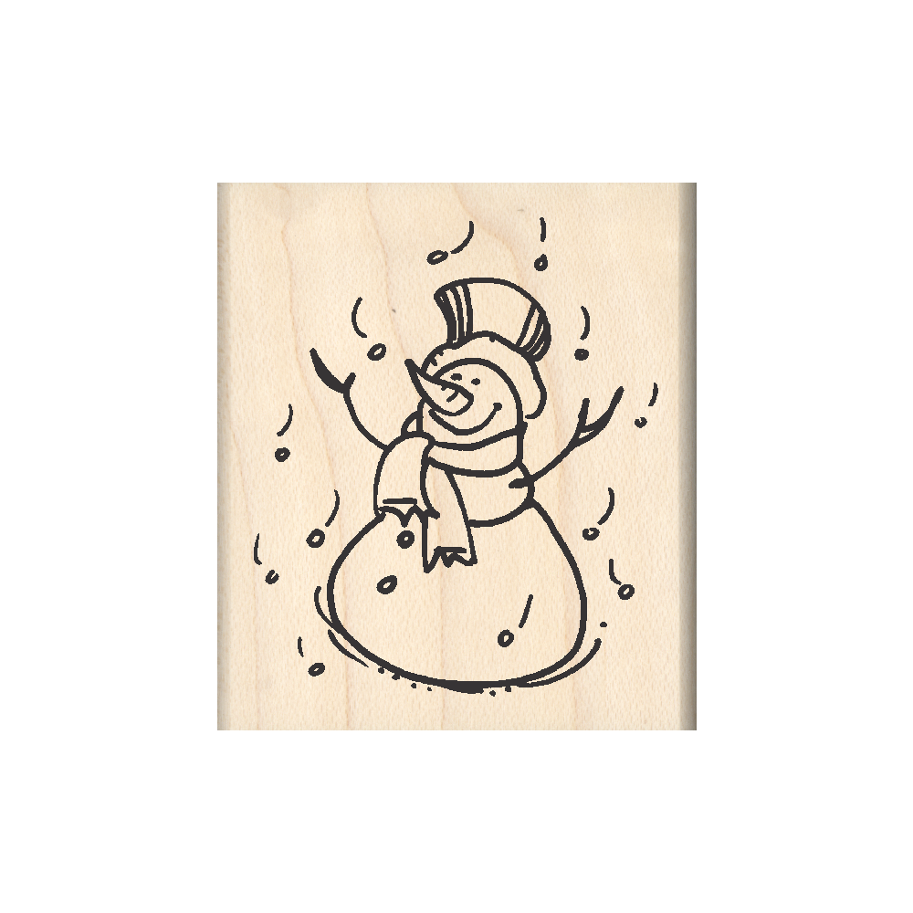 Christmas Rubber Stamp, Snowfall Snowman 1.75" x 2" block