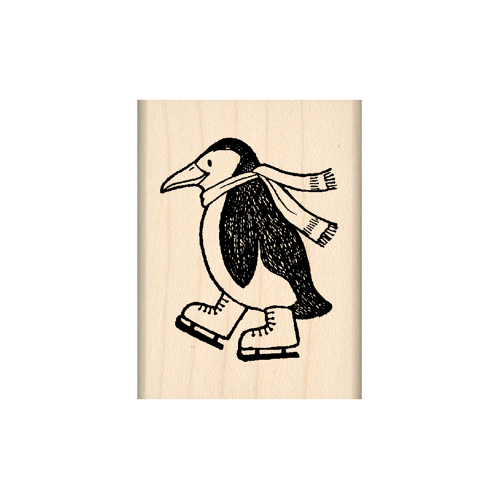Penguin Ice Skating Rubber Stamp 1.5" x 2" block