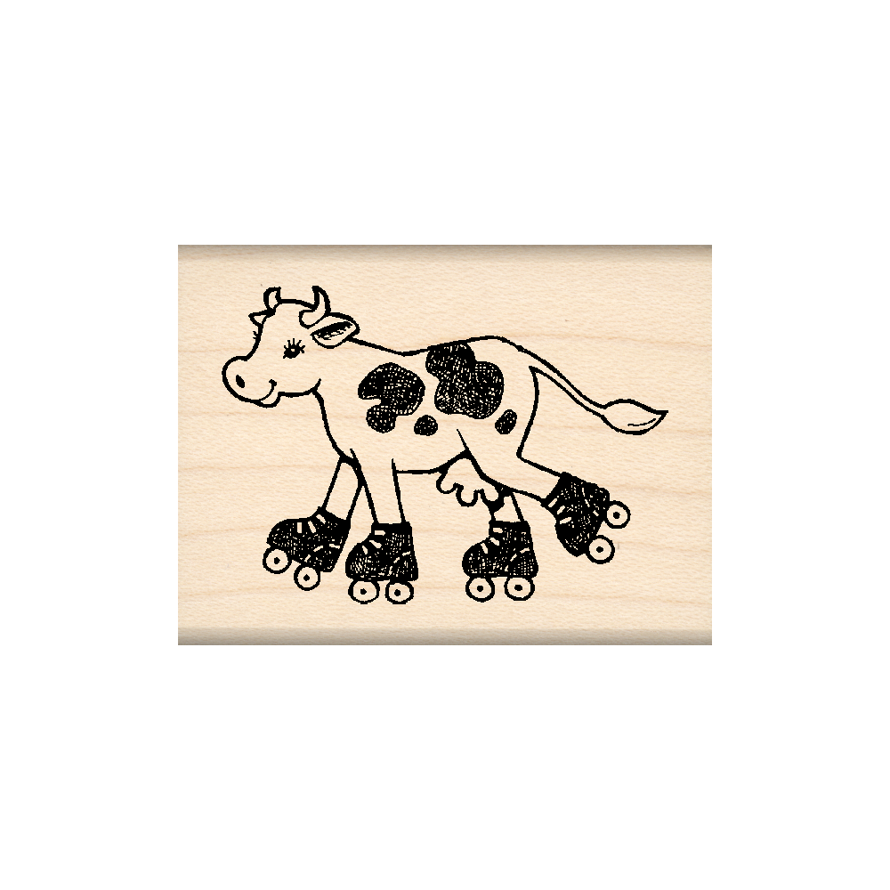 Rollerskating Cow Rubber Stamp 1.5" x 2" block