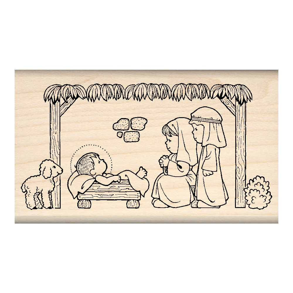 Children's Nativity Christmas Rubber Stamp 1.75" x 3" block