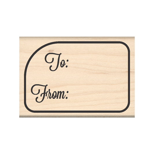 To From Gift Tag Christmas Rubber Stamp 1.75" x 3" block