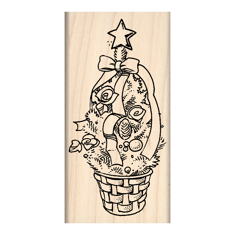 Christmas Basket Rubber Stamp 1.75" x 3" block