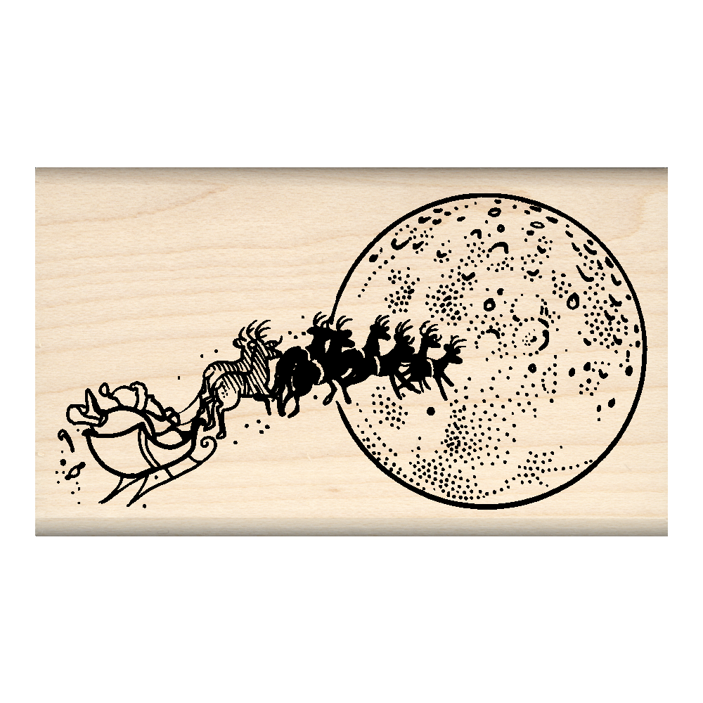 Santa's Sleigh Christmas Rubber Stamp 1.75" x 3" block