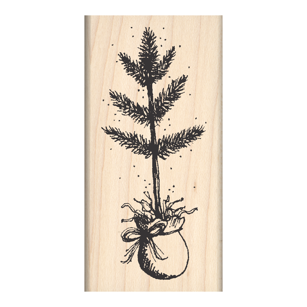 pine tree rubber stamp Christmas Tree Fir in Burlap Rubber Stamp 1.5" x 3" block – Stamps by Impression