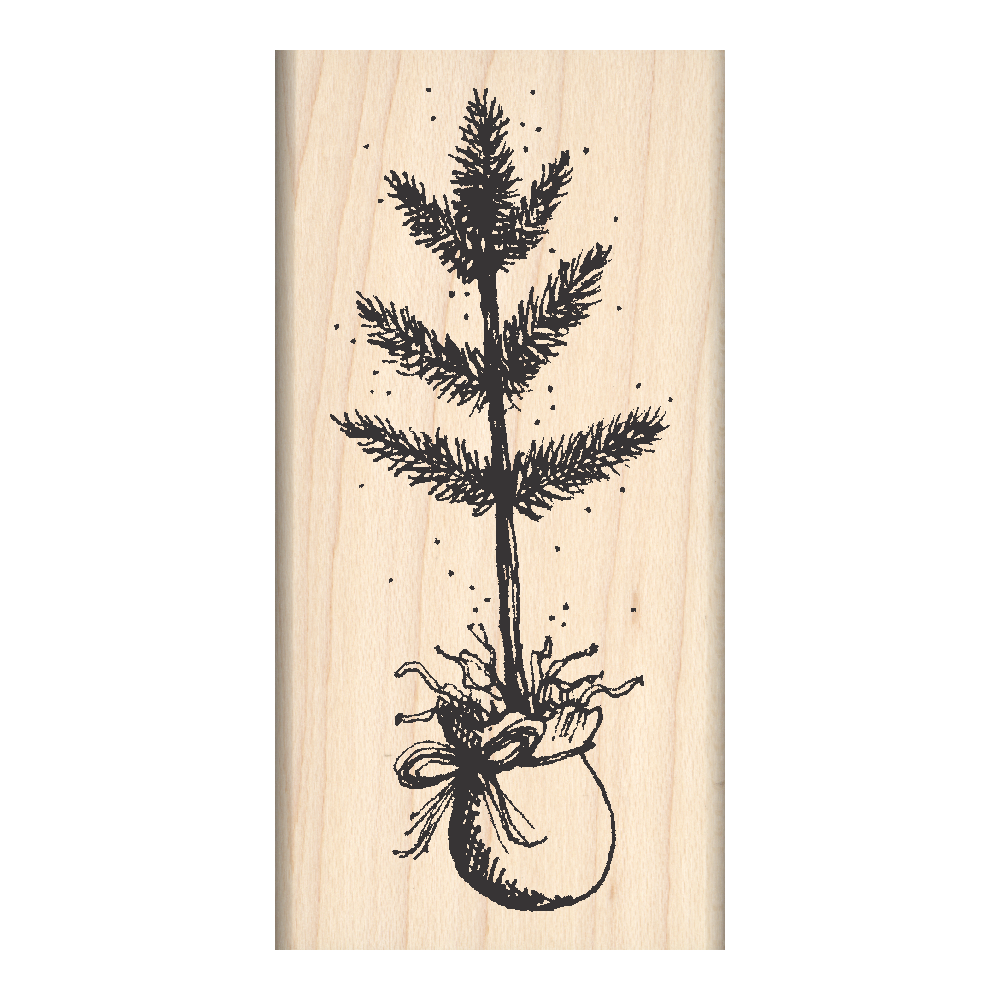 Christmas Tree Fir in Burlap Rubber Stamp 1.5" x 3" block