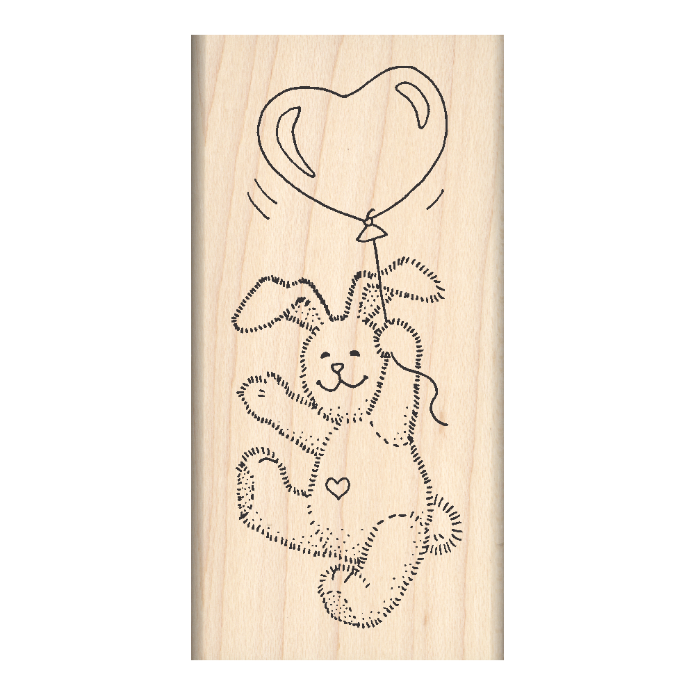 Bunny Heart Balloon Rubber Stamp 1.5" x 3" block