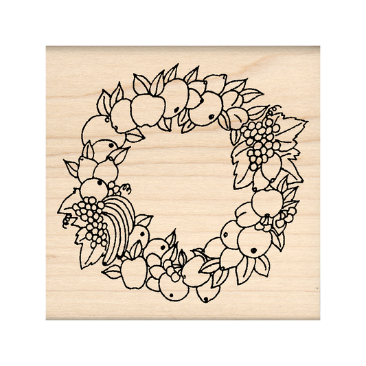 Fruit Wreath Rubber Stamp 2.5" x 2.5" block
