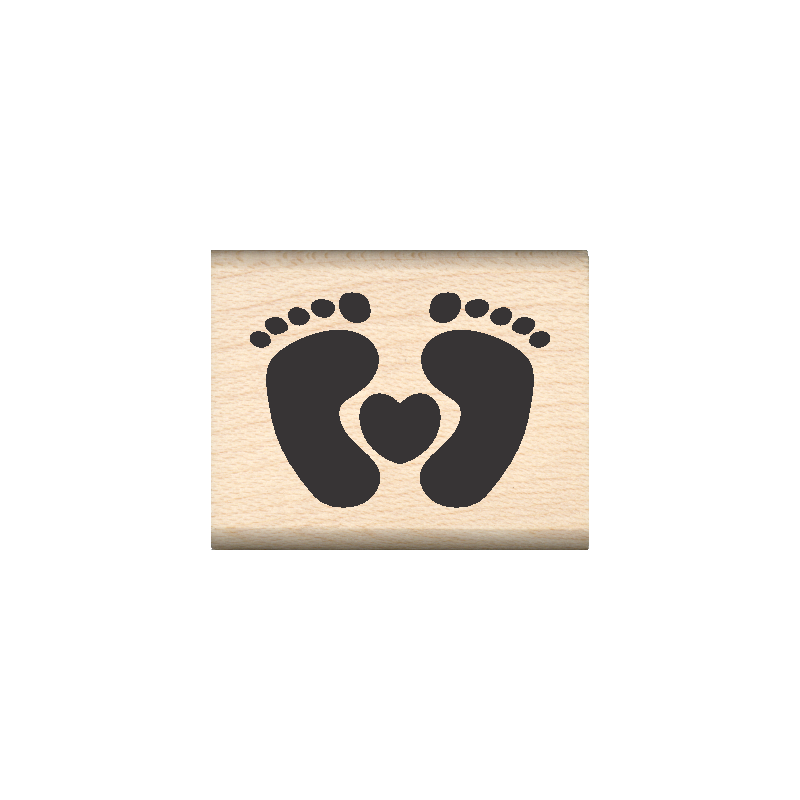Baby Feet with Heart Rubber Stamp 1" x 1.25" block