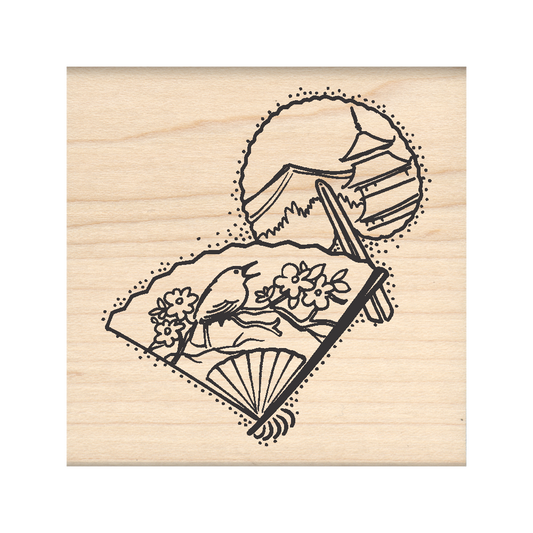 Japanese Fan Rubber Stamp 2.5" x 2.5" block