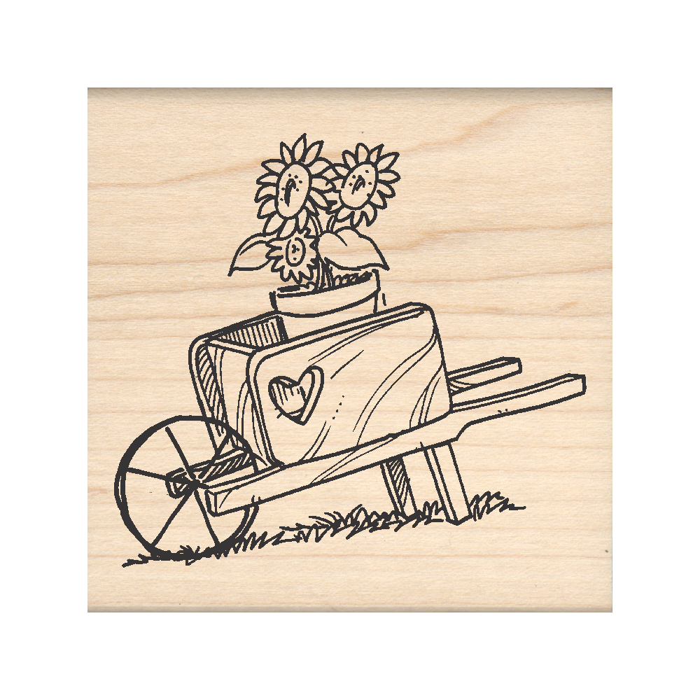Garden Wheelbarrow Rubber Stamp 2.5" x 2.5" block