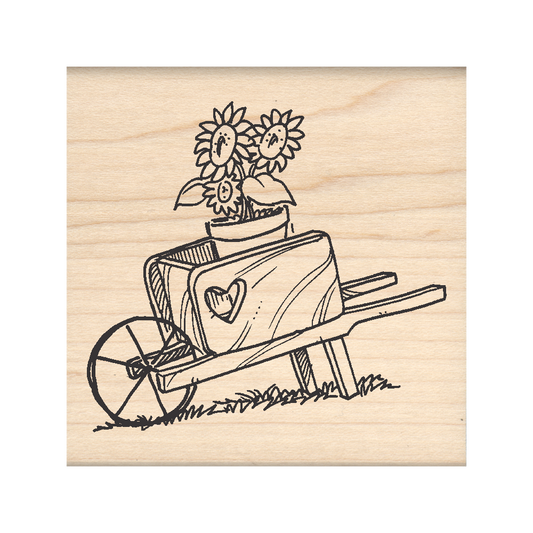 Garden Wheelbarrow Rubber Stamp 2.5" x 2.5" block
