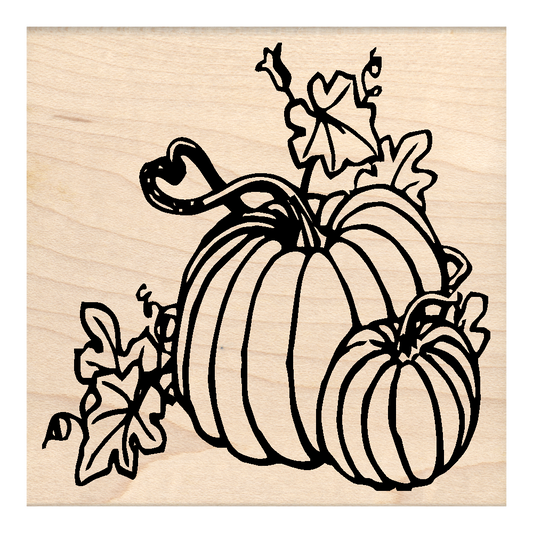 Pumpkins Autumn, Fall, Halloween Rubber Stamp 3" x 3" block