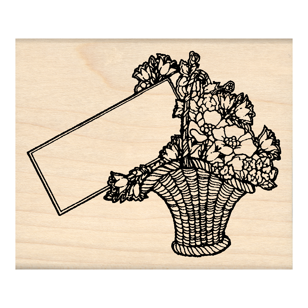 Flower Basket Card Rubber Stamp 2.5" x 3" block