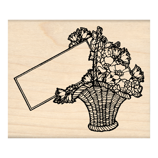 Flower Basket Card Rubber Stamp 2.5" x 3" block