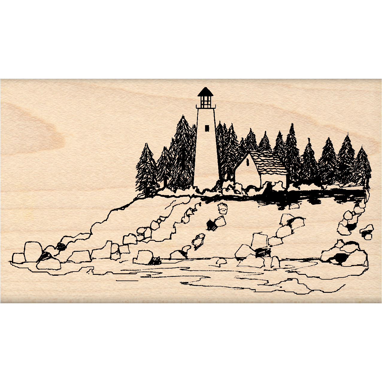 Lighthouse Scene Rubber Stamp 3" x 4.25" block