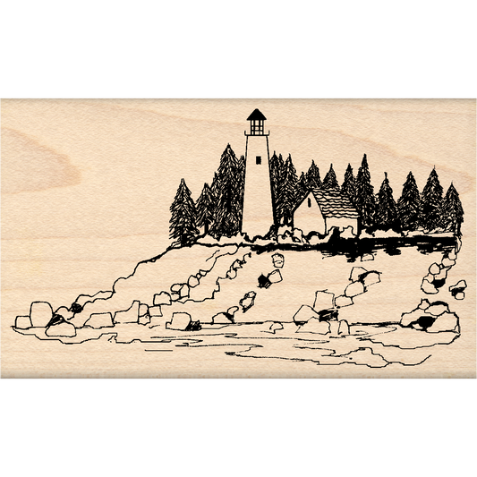 Lighthouse Scene Rubber Stamp 3" x 4.25" block