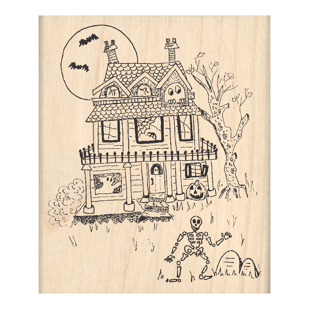Haunted House Halloween Rubber Stamp 2.5" x 3" block