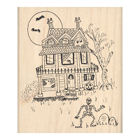 Haunted House Halloween Rubber Stamp 2.5" x 3" block