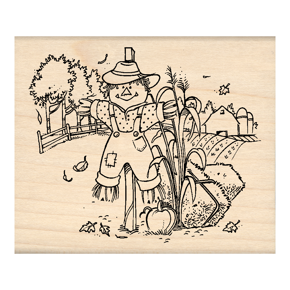 Scarecrow-Pumpkin-Farm-Autumn Harvest Rubber Stamp 2.5" x 3" block