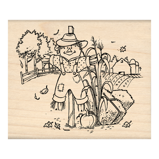 Scarecrow-Pumpkin-Farm-Autumn Harvest Rubber Stamp 2.5" x 3" block
