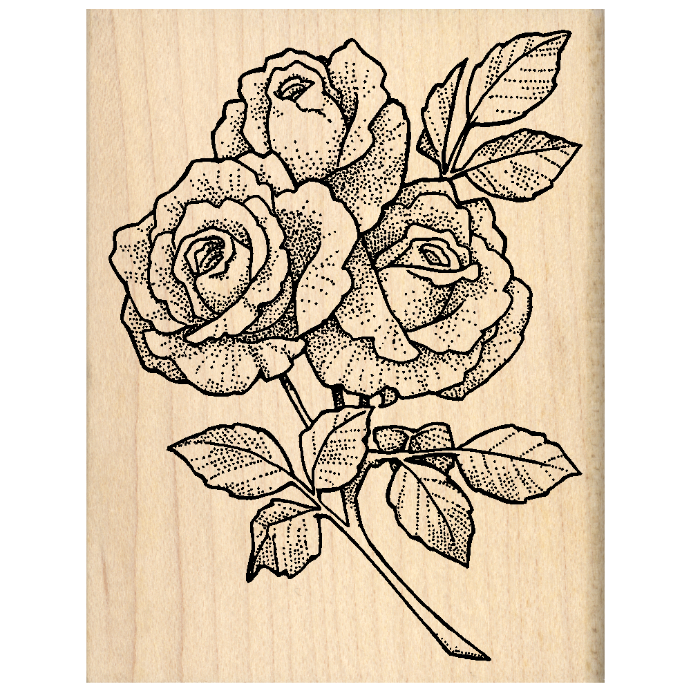 Roses Rubber Stamp 3" x 3.25" block