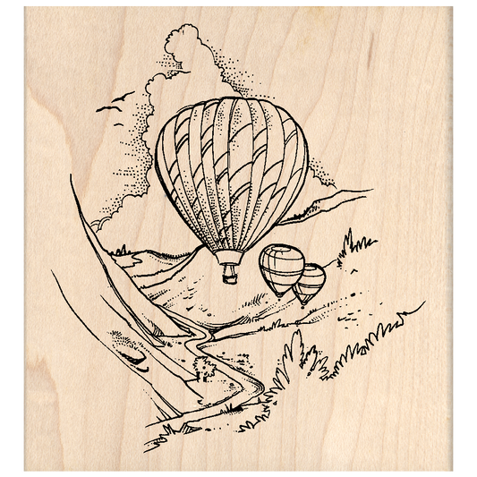 Hot Air Balloon Rubber Stamp 3" x 3.25" block