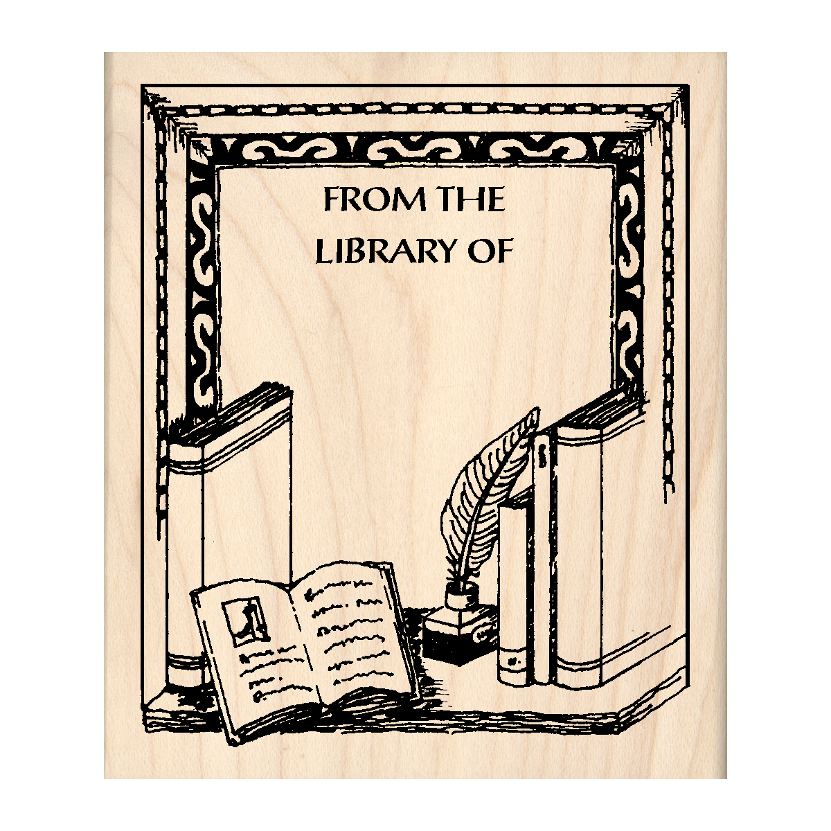 From The Library of: Bookplate Rubber Stamp 3" x 3.5" block