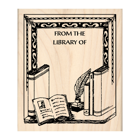 From The Library of: Bookplate Rubber Stamp 3" x 3.5" block