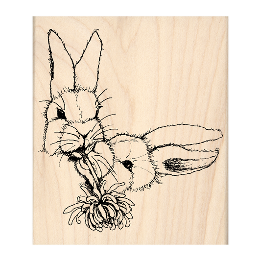 Rabbits Rubber Stamp 3" x 3.5" block