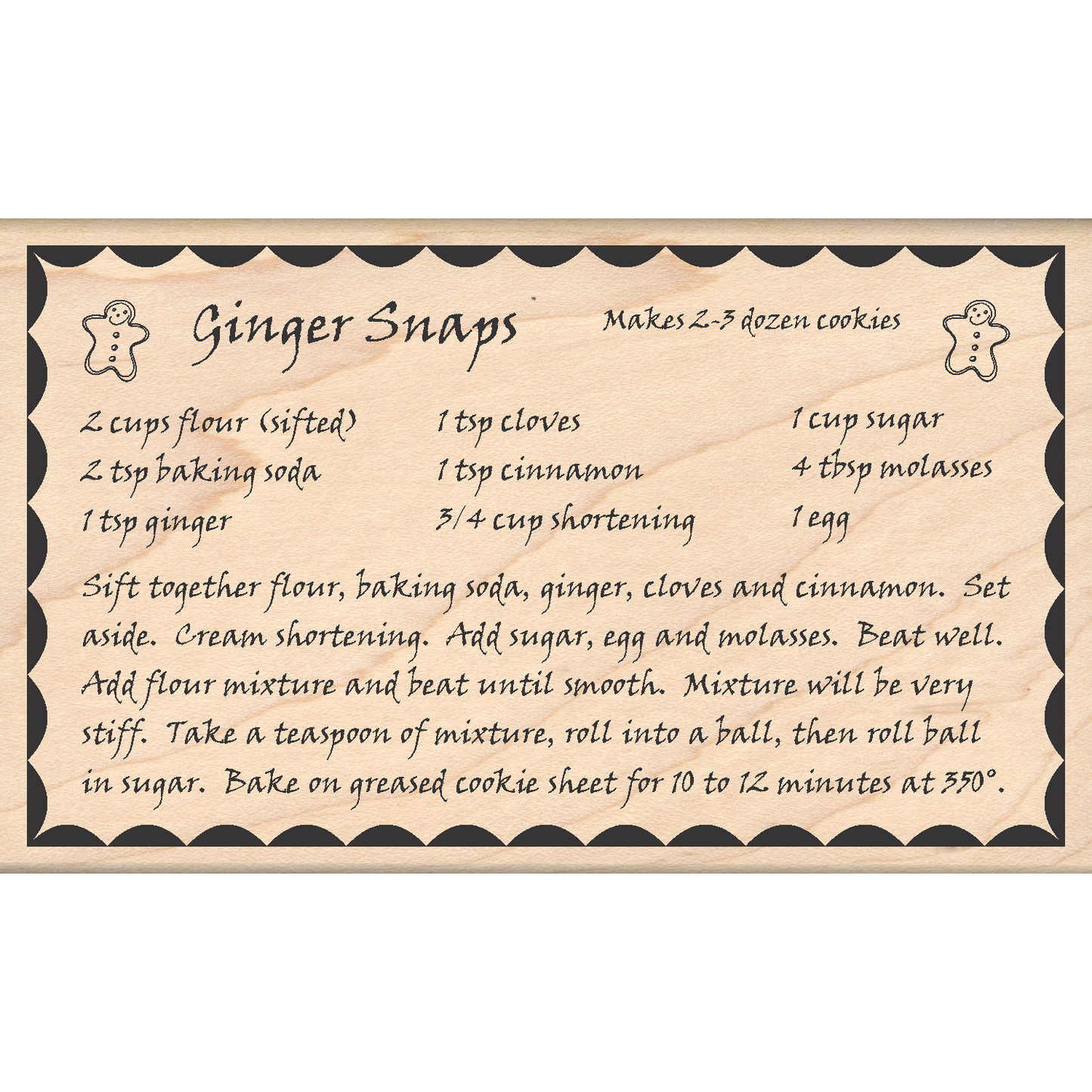 Ginger Snap Recipe Rubber Stamp 3" x 5" block